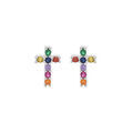 Boucles d'oreille sur Artemare : Boucles d'oreille en argent rhodi&eacute; croix pierres multi couleurs et fermoir poussette