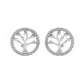 Boucles d'oreille en argent rhodi&eacute; arbre de vie contour oxydes blancs sertis et fermoir poussette Artemare