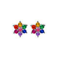 Boucles d'oreille en argent rhodi&eacute; &eacute;toile de pierres multi couleurs et fermoir poussette Artemare