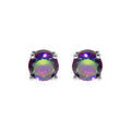 Boucles d'oreille en argent rhodi&eacute; oxyde mystique arc en ciel 4 griffes et fermoir poussette Artemare