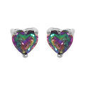 Boucles d'oreille en argent rhodi&eacute; pendentif coeur oxyde mystique arc en ciel et fermoir poussette