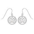 Boucles d'oreille en argent rhodi&eacute; fleur de lotus dans cercle oxydes blancs et fermoir crochet