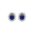 Boucles d'oreille en argent rhodi&eacute; fleur de Saphir v&eacute;ritable contour Topazes blanches serties et fermoir poussette Artemare