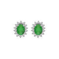 Boucles d'oreille en argent rhodi&eacute; fleur d'Emeraude v&eacute;ritable contour Topazes blanches serties et fermoir poussette