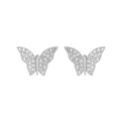 Boucles d'oreille en argent rhodi&eacute; papillon pav&eacute; d'oxydes blancs sertis et fermoir poussette