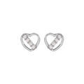 Boucles d'oreille en argent rhodi&eacute; coeur avec oxydes blancs et fermoir poussette