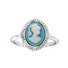 Bague en argent rhodi&eacute; Cam&eacute;e sur fond bleu