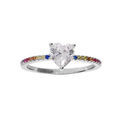 Bague en argent rhodi&eacute; demi rail d'oxydes multi couleur et oxyde blanc serti forme c?ur Artemare