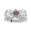 Bagues sur Artemare : Bague en argent rhodi&eacute; oxyde mystique arc en ciel et feuillage