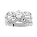 Bague en argent rhodi&eacute; oxyde blanc et feuillage Artemare