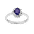 Bagues sur Artemare : Bague en argent rhodi&eacute; Saphir v&eacute;ritable et contour Topazes blanches serties