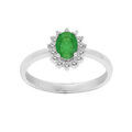 Bague en argent rhodi&eacute; avec Emeraude v&eacute;ritable contour Topazes blanches serties Artemare