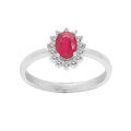 Bague en argent rhodi&eacute; Rubis v&eacute;ritable et contour Topazes blanches serties