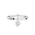 Bagues sur Artemare : Bague en argent rhodi&eacute; double anneau avec rail oxydes blancs sertis et pampille coeur oxydes blancs sertis