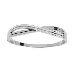 Bracelet jonc en acier articul&eacute; crois&eacute; avec strass