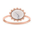 Bague en acier et PVD rose avec turquoise blanche v&eacute;ritable contor dentel&eacute; Artemare
