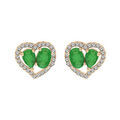 Boucles d'oreille en vermeil 2 Emeraudes v&eacute;ritables contour coeur Topazes blanches serties et fermoir poussette