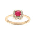 Bague en vermeil Rubis v&eacute;ritable et contour carr&eacute; pav&eacute; d'oxydes blancs sertis Artemare