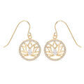 Boucles d'oreille sur Artemare : Boucles d'oreille en plaqu&eacute; or fleur de lotus dans cercle oxydes blancs sertis et fermoir crochet
