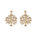 Boucles d'oreille en plaqu&eacute; or arbre de vie avec oxydes blancs sertis suspendu et fermoir poussette