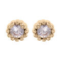 Boucles d'oreille en plaqu&eacute; or oxyde blanc serti 3mm contour perl&eacute;e et fermoir poussette Artemare