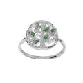 Bague en argent rhodi&eacute; motif arbre de vie et oxydes verts Artemare