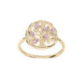 Bague en plaqu&eacute; or avec arbre de vie et oxydes roses Artemare