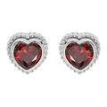 Boucles d'oreille sur Artemare : Boucles d'oreille en argent rhodi&eacute; coeur avec oxyde grenat et fermoir poussette