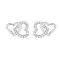 Boucles d'oreille sur Artemare : Boucles d'oreille en argent rhodi&eacute; double coeur entrelac&eacute; avec oxydes blancs sertis et fermoir poussette
