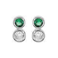 Boucles d'oreille en argent rhodi&eacute; oxydes blanc et vert sertis clos et fermoir poussette Artemare