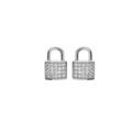 Boucles d'oreille en argent rhodi&eacute; cadenas avec oxydes blancs sertis et fermoir poussette Artemare