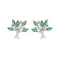 Boucles d'oreille sur Artemare : Boucles d'oreille en argent rhodi&eacute; arbre de vie avec oxydes verts et fermoir poussette