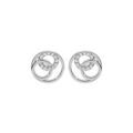 Boucles d'oreille en argent rhodi&eacute; anneaux &eacute;vid&eacute;s avec oxydes blancs sertis et fermoir poussette