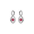 Boucles d'oreille en argent rhodi&eacute; motif infini avec oxydes roses et blancs fermoir poussette Artemare