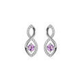 Boucles d'oreille sur Artemare : Boucles d'oreille en argent rhodi&eacute; motif infini avec Amethyste v&eacute;ritable et oxydes blancs fermoir poussette