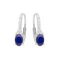 Boucles d'oreille en argent rhodi&eacute; avec gros oxyde bleu et blancs sertis et fermoir dormeuse