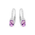 Boucles d'oreille en argent rhodi&eacute; avec Amethyste et oxydes blancs sertis et fermoir dormeuse Artemare