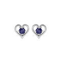 Boucles d'oreille en argent rhodi&eacute; coeur avec oxyde bleu serti et fermoir poussette