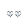 Boucles d'oreille en argent rhodi&eacute; coeur avec Topaze bleu clair v&eacute;ritable serti et fermoir poussette Artemare