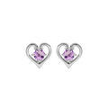 Boucles d'oreille en argent rhodi&eacute; coeur avec Amethyste v&eacute;ritable serti et fermoir poussette Artemare
