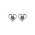 Boucles d'oreille sur Artemare : Boucles d'oreille en argent rhodi&eacute; coeur avec oxyde mystique serti et fermoir poussette