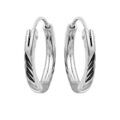 Boucles d'oreille sur Artemare : Cr&eacute;oles en argent platin&eacute; face plate diamant&eacute;e stri&eacute;e 11mm