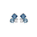 Boucles d'oreille sur Artemare : Boucles d'oreille en argent rhodi&eacute; 3 oxydes bleus et blanc sertis et fermoir poussette