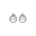 Boucles d'oreille en argent rhodi&eacute; forme goutte pav&eacute;e d'oxydes blancs avec Perle de culture d'eau douce blanche 6mm et fermoir poussette Artemare
