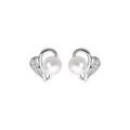 Boucles d'oreille sur Artemare : Boucles d'oreille en argent rhodi&eacute; motif avec Perle de culture d'eau douce blanche 6mm et oxydes blancs sertis et fermoir poussette