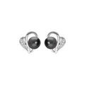 Boucles d'oreille en argent rhodi&eacute; motif avec Perle de Tahiti v&eacute;ritable 7mm et oxydes blancs sertis et fermoir poussette