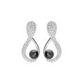 Boucles d'oreille sur Artemare : Boucles d'oreille en argent rhodi&eacute; motif infini pav&eacute; d'oxydes blancs et Perle de Tahiti v&eacute;ritable 7mm et fermoir poussette