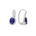 Boucles d'oreille sur Artemare : Boucles d'oreille en argent rhodi&eacute; pierre synth&eacute;tique centrale bleue avec contour d'oxydes blancs sertis et fermoir dormeuse