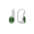 Boucles d'oreille sur Artemare : Boucles d'oreille en argent rhodi&eacute; grosse pierre centrale verte avec contour d'oxydes blancs sertis et fermoir dormeuse