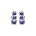 Boucles d'oreille en argent rhodi&eacute; 3 pierres bleues en chute et contour oxydes blancs sertis et fermoir poussette